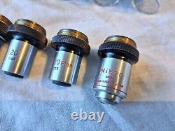 5 x Nikon Microscope Objectives With Original Plastic Cases-Nikon Plan-DLL-Etc