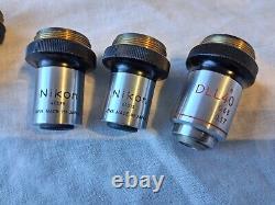 5 x Nikon Microscope Objectives With Original Plastic Cases-Nikon Plan-DLL-Etc