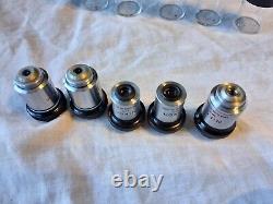 5 x Nikon Microscope Objectives With Original Plastic Cases-Nikon Plan-DLL-Etc