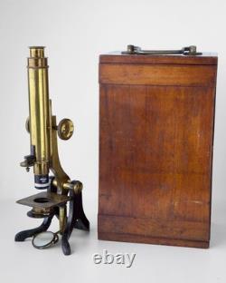 ANTIQUE BRASS HENRY CROUCH LONDON 1242 withNikon E Plan 4/0.1 Microscope Objective