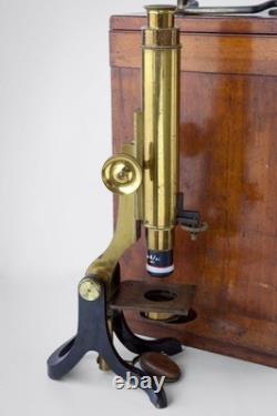 ANTIQUE BRASS HENRY CROUCH LONDON 1242 withNikon E Plan 4/0.1 Microscope Objective