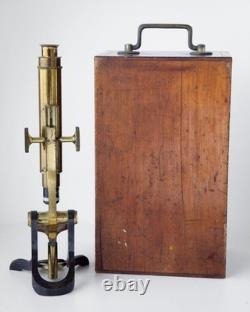 ANTIQUE BRASS HENRY CROUCH LONDON 1242 withNikon E Plan 4/0.1 Microscope Objective