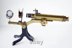 ANTIQUE BRASS HENRY CROUCH LONDON 1242 withNikon E Plan 4/0.1 Microscope Objective