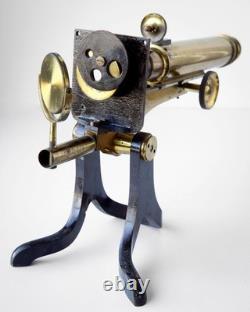 ANTIQUE BRASS HENRY CROUCH LONDON 1242 withNikon E Plan 4/0.1 Microscope Objective
