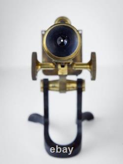 ANTIQUE BRASS HENRY CROUCH LONDON 1242 withNikon E Plan 4/0.1 Microscope Objective