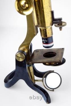 ANTIQUE BRASS HENRY CROUCH LONDON 1242 withNikon E Plan 4/0.1 Microscope Objective