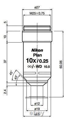 Nikon CFI Plan Achromat Microscope Objective. 10X Magnification. MRL00102