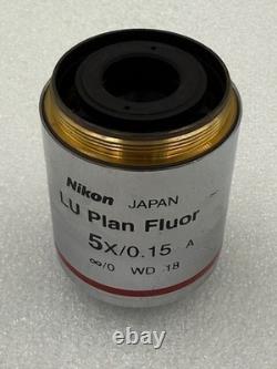 Nikon LU Plan Fluor 5x/0.15 A Infinity/0 WD 18 Microscope Objective Lens Used