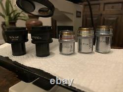 Nikon Optiphot Microscope trinocular head 5x 10x 40x BD PLAN, 6x10 stage