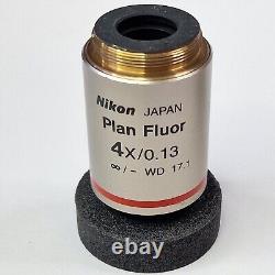 Nikon PLAN FLUOR 4x/0.13 Infinity/- WD 17.1 Microscope Objective Lens VGC