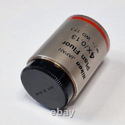 Nikon PLAN FLUOR 4x/0.13 Infinity/- WD 17.1 Microscope Objective Lens VGC