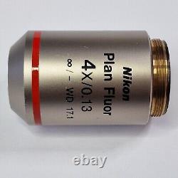 Nikon PLAN FLUOR 4x/0.13 Infinity/- WD 17.1 Microscope Objective Lens VGC