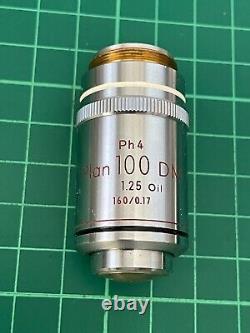 Nikon Plan 100 DM Phase Contrast microscope objective PH4 160 1.25 Oil Excellent