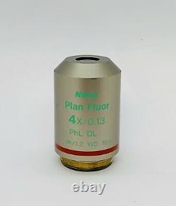 Nikon Plan Fluor 4x /0.13 PhL DL Phase Contrast Inverted Microscope Objective