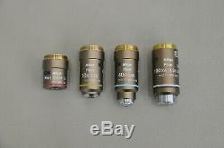 Set of New Nikon Plan 4x 10x 40x 100x Microscope Objectives (21990-1 E12)